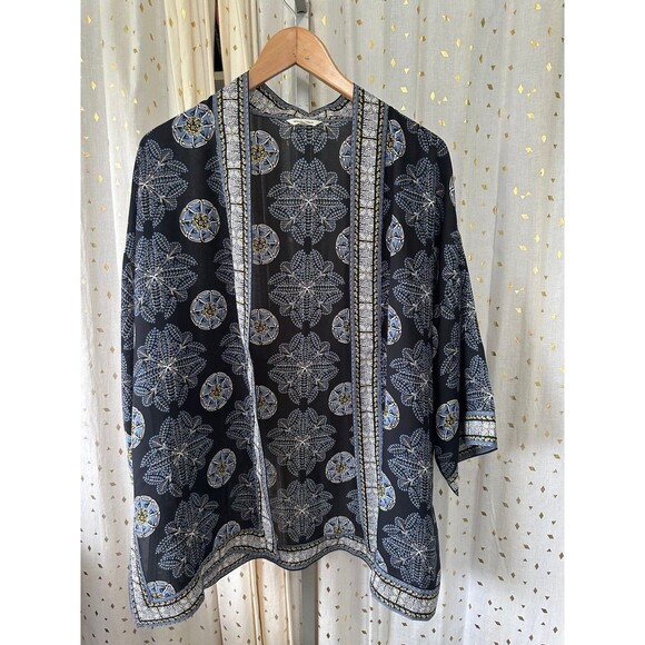 Max Studio Oversize Asian Inspired Floral Geometric Open Tunic Cardigan Kimono M - Picture 2 of 7